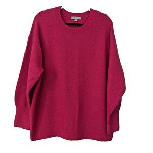 J Crew Sweater Womens Sz Medium Bright Pink Oversized Crewneck Alpaca Wool Blend